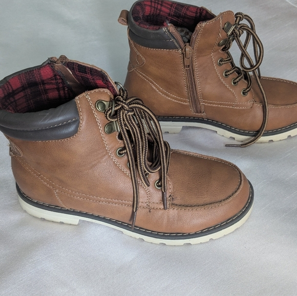 Joe Fresh. Brown Lace-Up Boots with Plaid Lining. Unisex - Picture 5 of 10